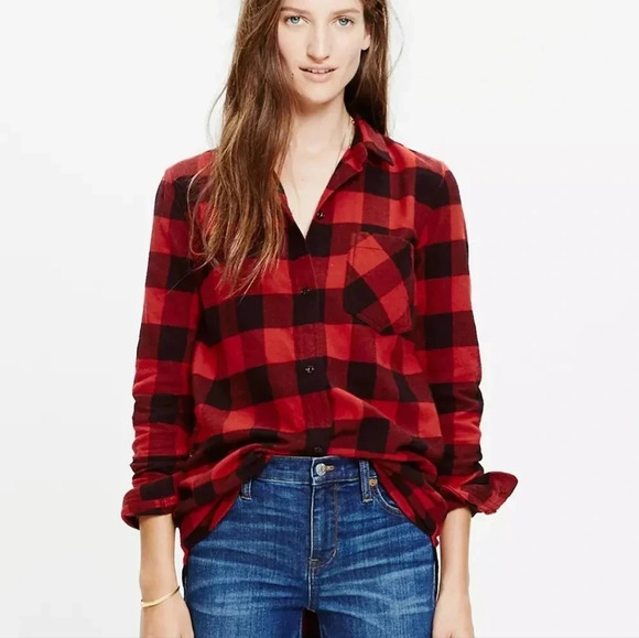Madewell Ex-Boyfriend Red & Black Buffalo Plaid Flannel Button Down Shir… - Picture 8 of 8